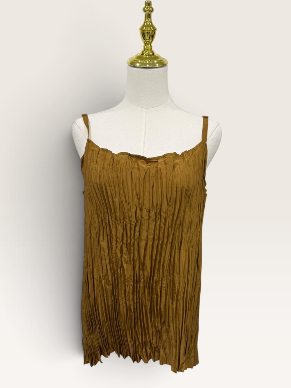 Eileen Fisher 100% Silk Camisole Crinkled Pleated  Scoop Neck Top Bronze NWT